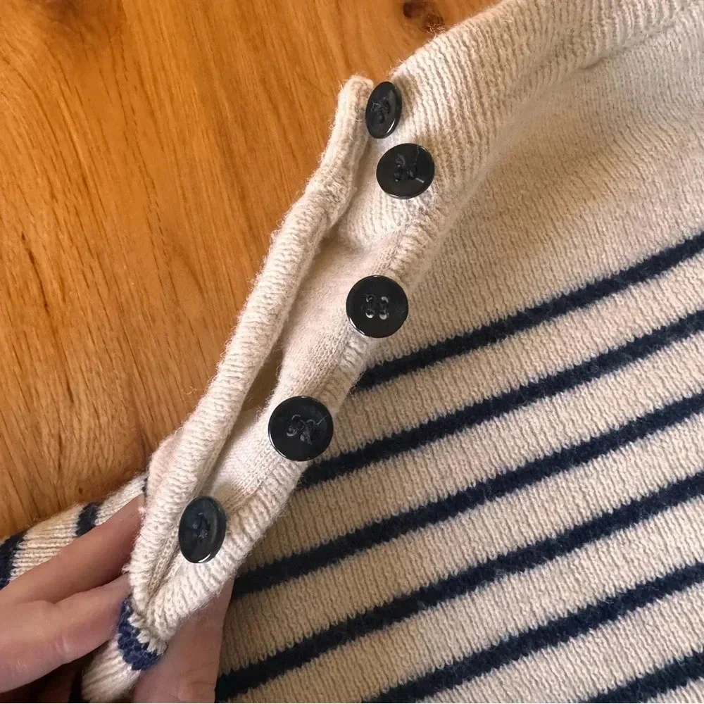 Saint James Navy and Cream Striped Sweater - Picture 4 of 15